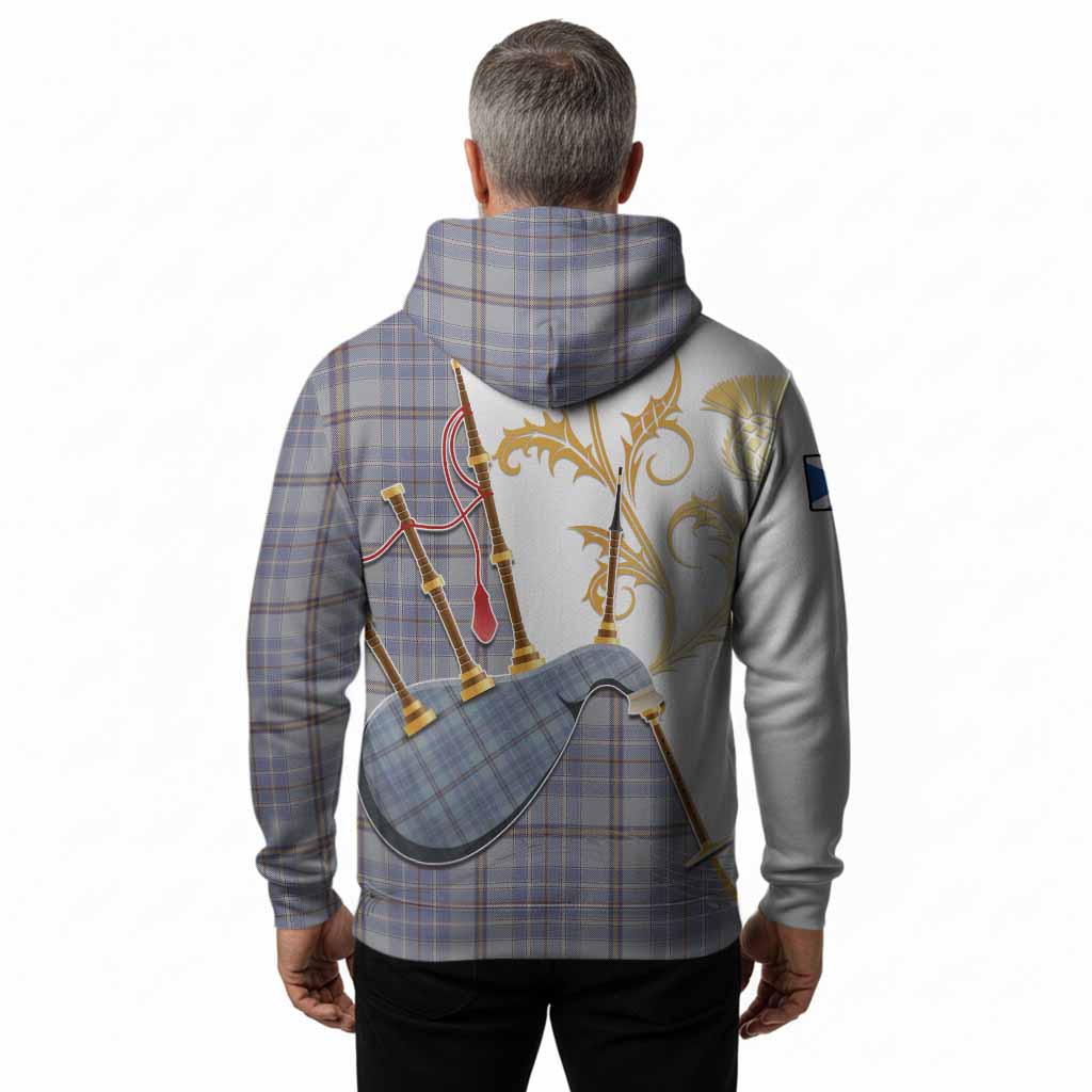 Tweedie Tartan Family Crest Hoodie Bagpipes with Scottish Thistle