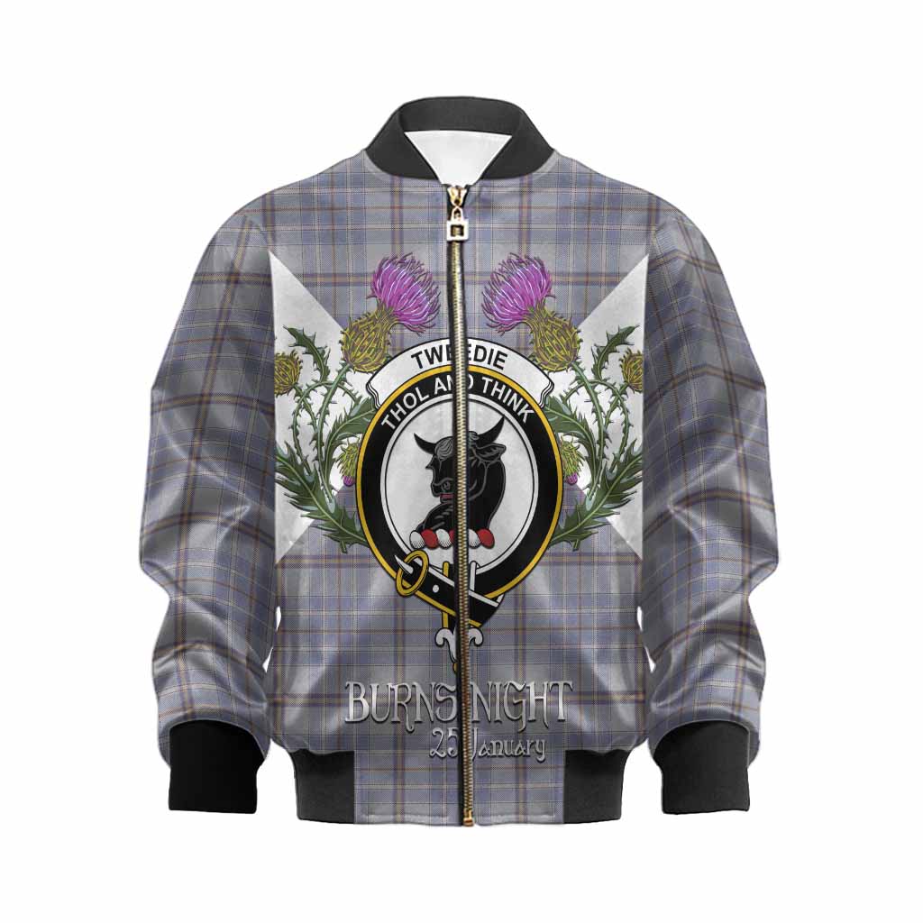 Tweedie Tartan Family Crest Kid Bomber Jacket Scottish Burns Night Thistle Floral
