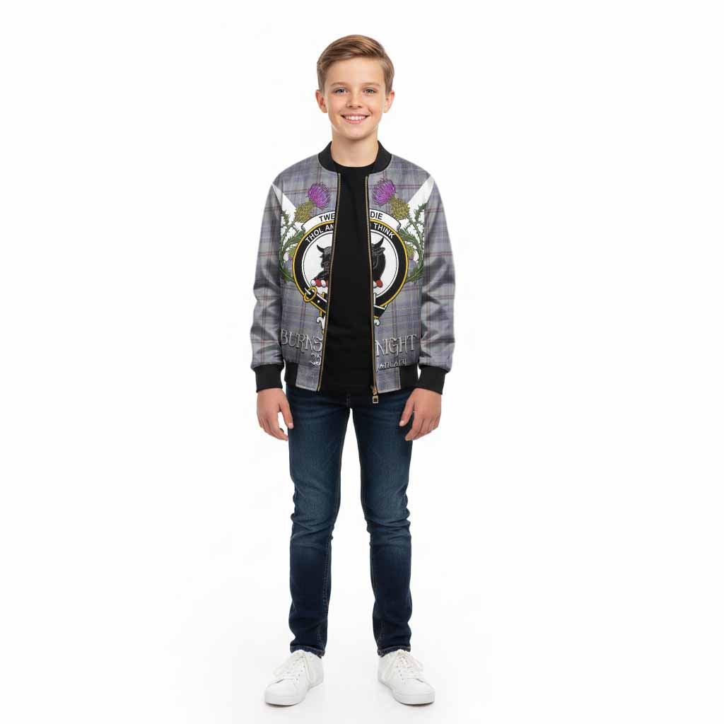 Tweedie Tartan Family Crest Kid Bomber Jacket Scottish Burns Night Thistle Floral