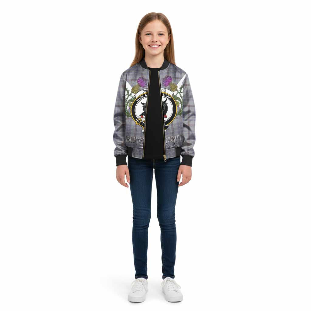 Tweedie Tartan Family Crest Kid Bomber Jacket Scottish Burns Night Thistle Floral