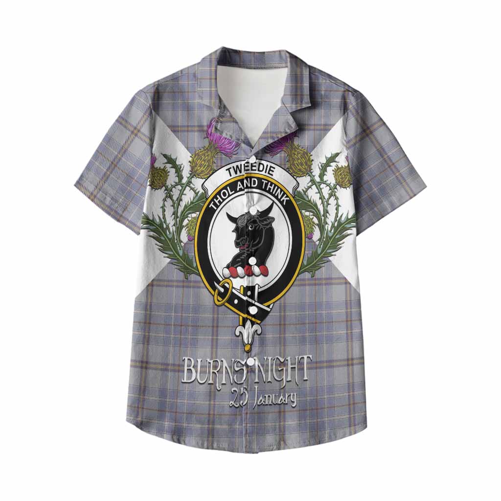 Tweedie Tartan Family Crest Kid Hawaiian Shirt Scottish Burns Night Thistle Floral
