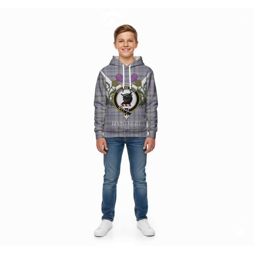 Tweedie Tartan Family Crest Kid Hoodie Scottish Burns Night Thistle Floral