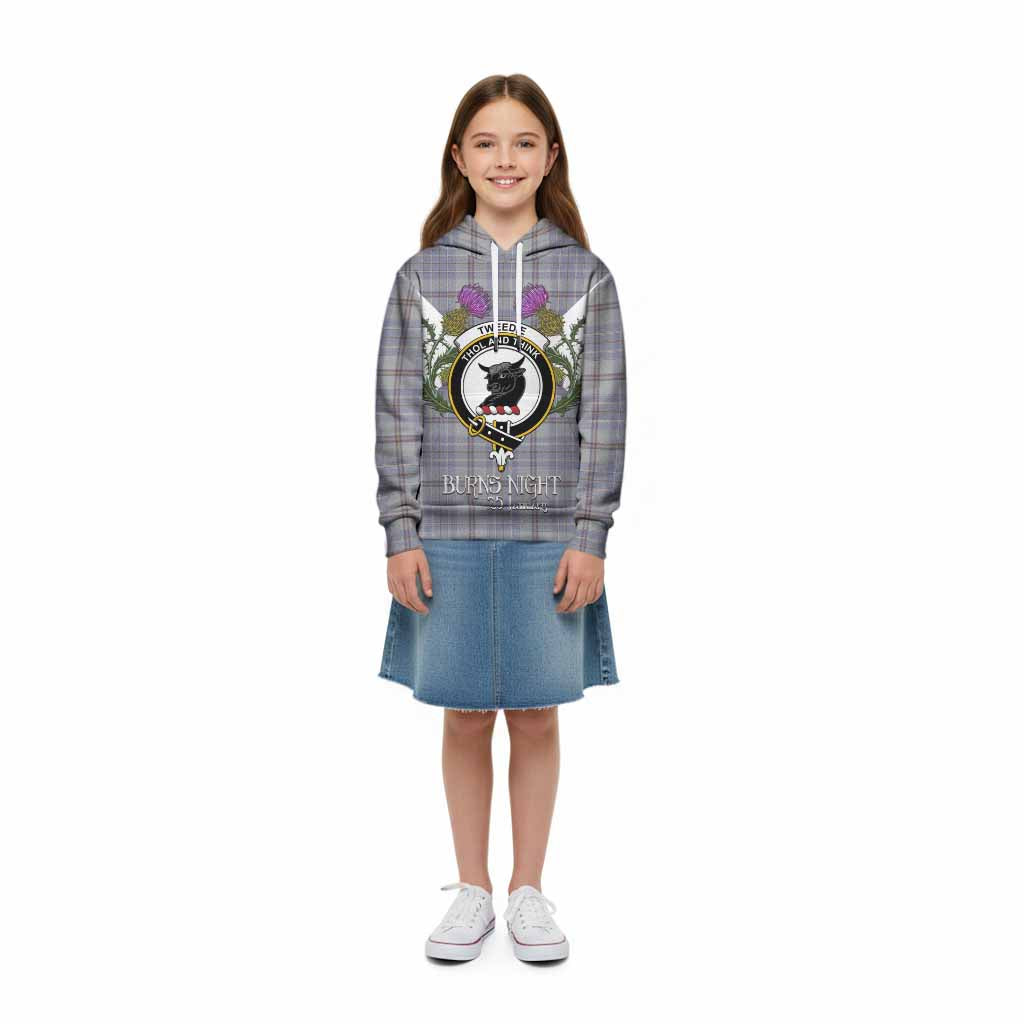Tweedie Tartan Family Crest Kid Hoodie Scottish Burns Night Thistle Floral