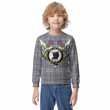 Tweedie Tartan Family Crest Kid Knitted Sweatshirt Scottish Burns Night Thistle Floral