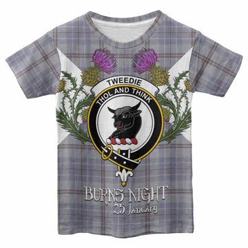 Tweedie Tartan Family Crest Kid T-shirt Scottish Burns Night Thistle Floral
