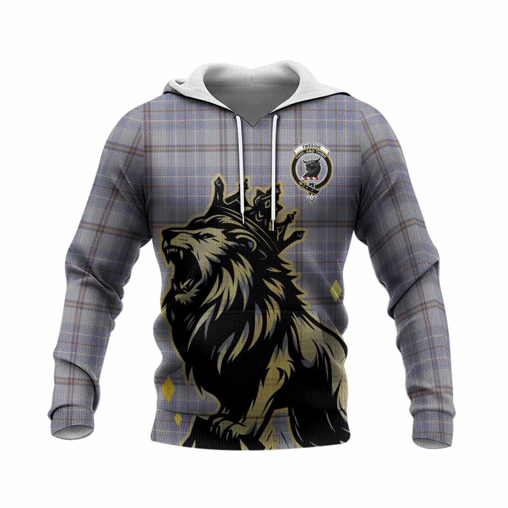 Tweedie Tartan Family Crest Knitted Hoodie Crowned Lion Roaring