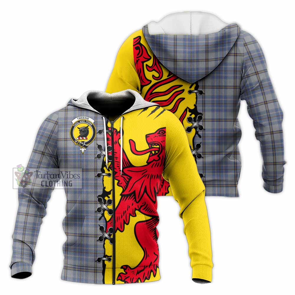 Tweedie Tartan Family Crest Knitted Hoodie Lion Rampant Honor - Tartan Vibes Clothing