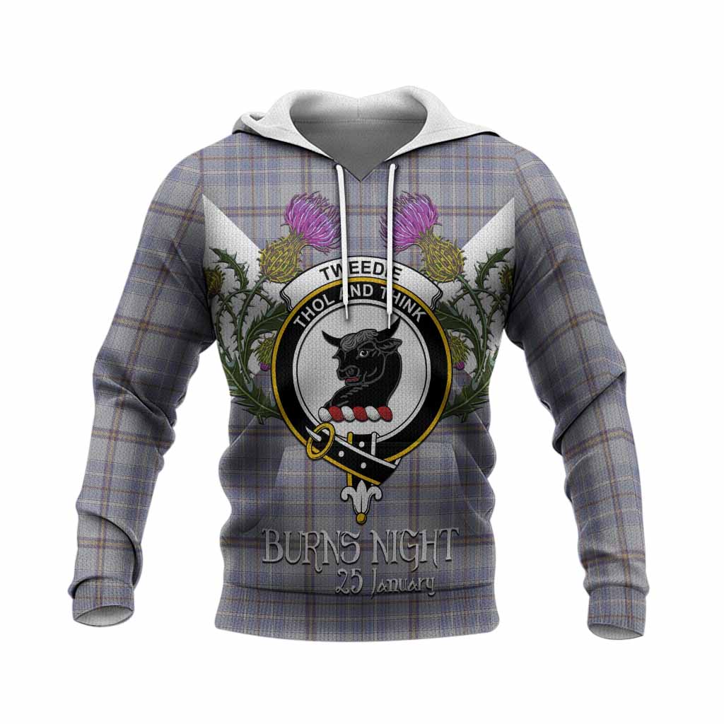 Tweedie Tartan Family Crest Knitted Hoodie Scottish Burns Night Thistle Floral