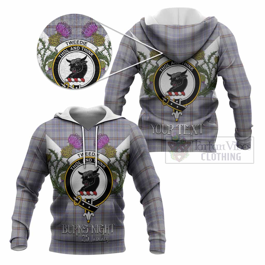 Tweedie Tartan Family Crest Knitted Hoodie Scottish Burns Night Thistle Floral