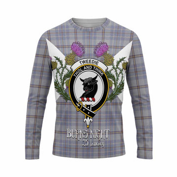 Tweedie Tartan Family Crest Long Sleeve T-Shirt Scottish Burns Night Thistle Floral