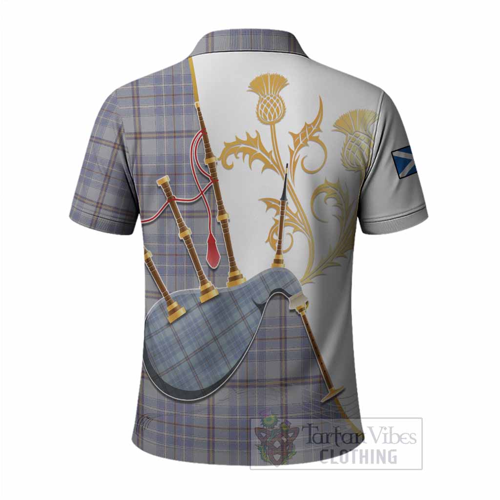 Tweedie Tartan Family Crest Polo Shirt Bagpipes with Scottish Thistle