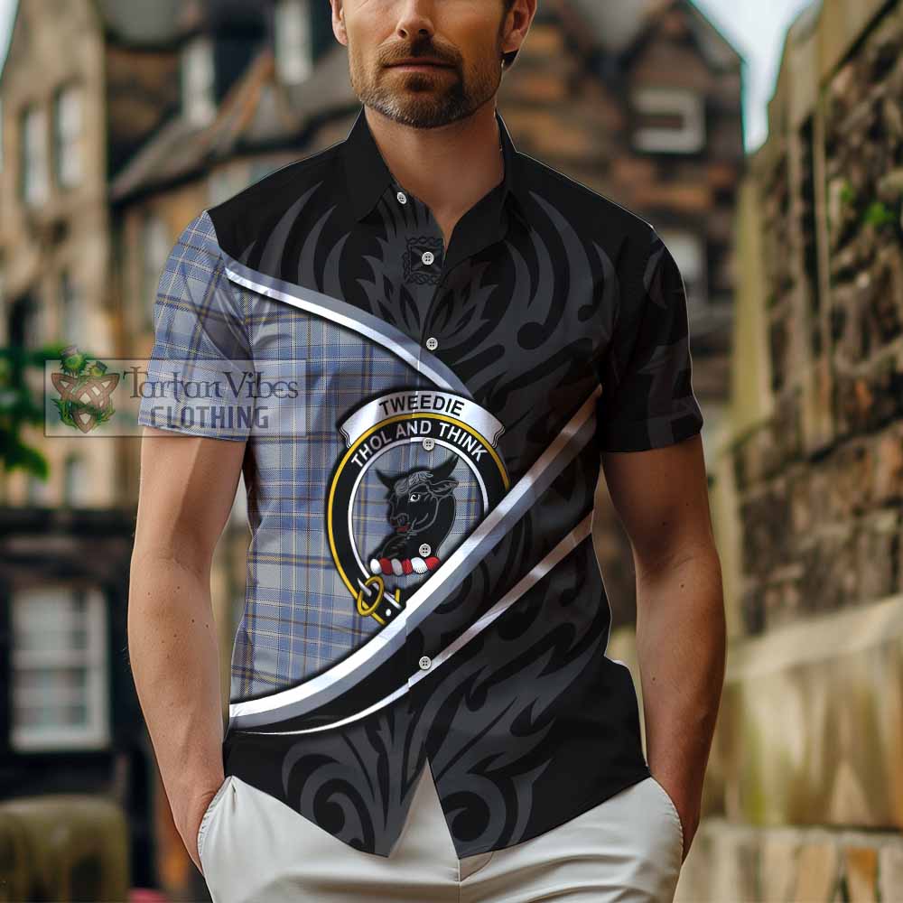 Tweedie Tartan Family Crest Short Sleeve Button Shirt Celtic Scottish Thistle Floral - Tartan Vibes Clothing
