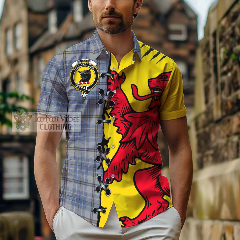 Tweedie Tartan Family Crest Short Sleeve Button Shirt Lion Rampant Honor - Tartan Vibes Clothing