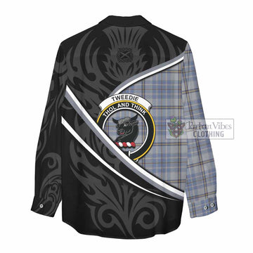 Tweedie Tartan Family Crest Women Casual Shirt Celtic Scottish Thistle Floral