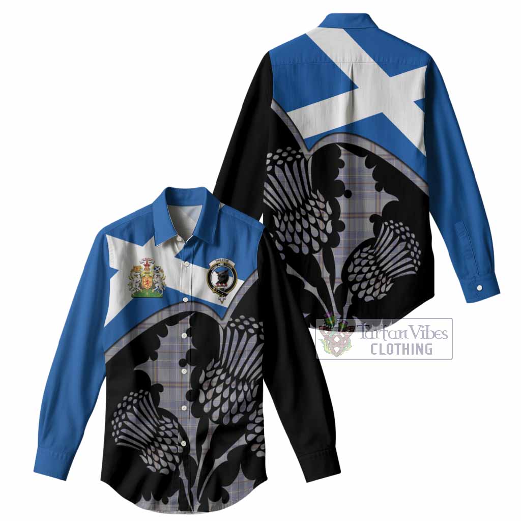 Tweedie Tartan Family Crest Women Casual Shirt Scotland Thistle Floral Flag Style
