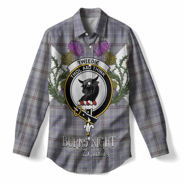 Tweedie Tartan Family Crest Women Casual Shirt Scottish Burns Night Thistle Floral