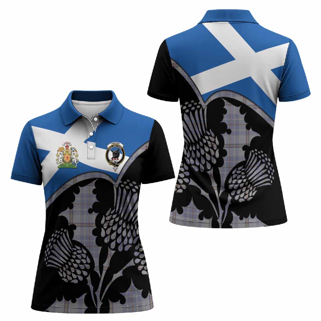 Tweedie Tartan Family Crest Women Polo Shirt Scotland Thistle Floral Flag Style