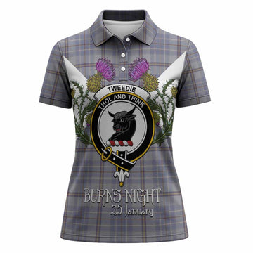 Tweedie Tartan Family Crest Women Polo Shirt Scottish Burns Night Thistle Floral