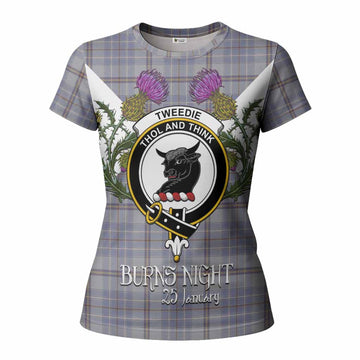 Tweedie Tartan Family Crest Women T shirt Scottish Burns Night Thistle Floral