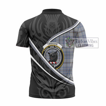 Tweedie Tartan Family Crest Zipper Polo Shirt Celtic Scottish Thistle Floral