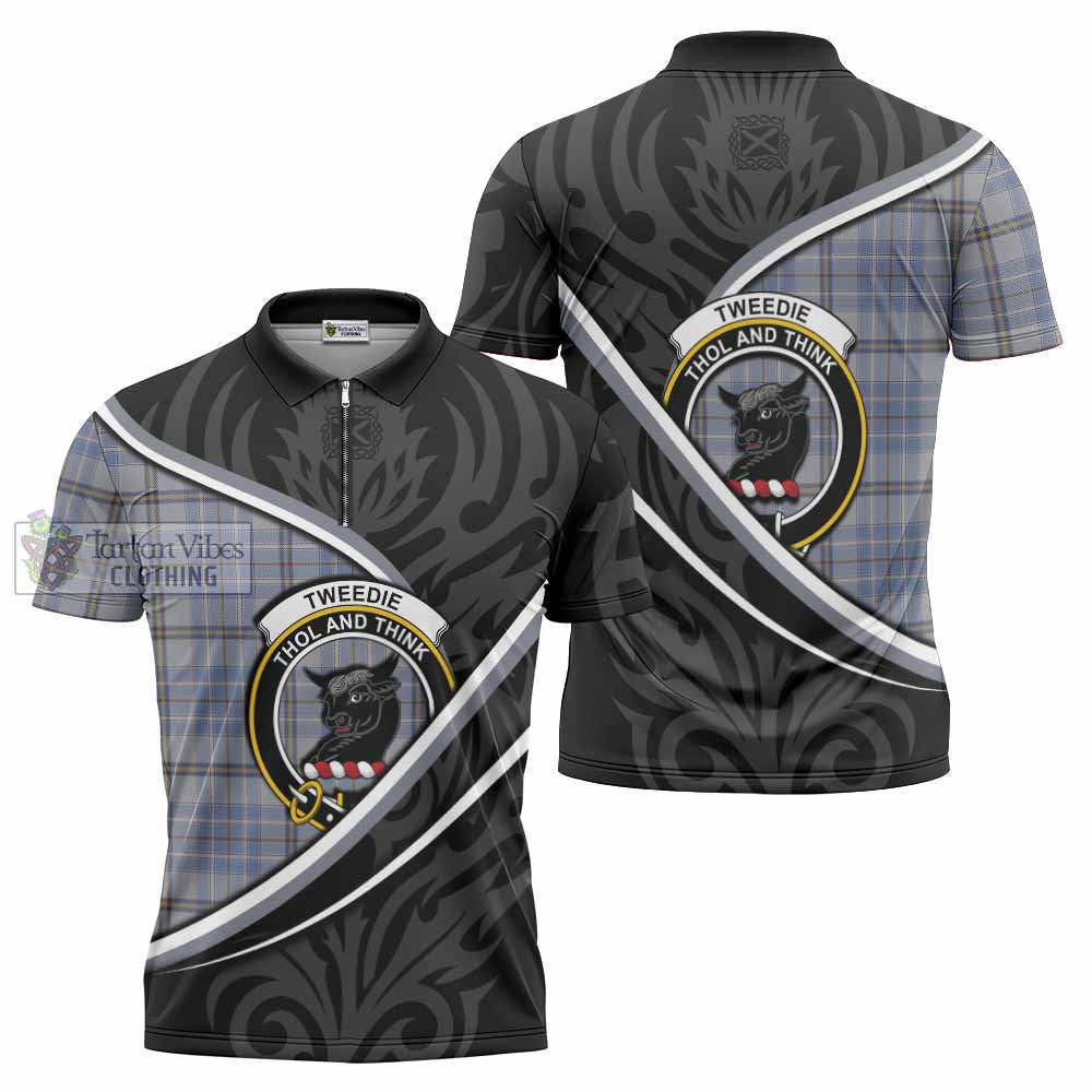 Tweedie Tartan Family Crest Zipper Polo Shirt Celtic Scottish Thistle Floral - Tartan Vibes Clothing