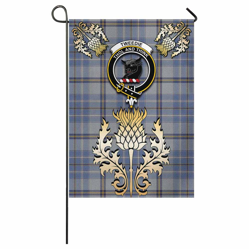 Tweedie Tartan Garden Flag with Golden Regal Scottish Thistle Emblem - Tartan Vibes Clothing