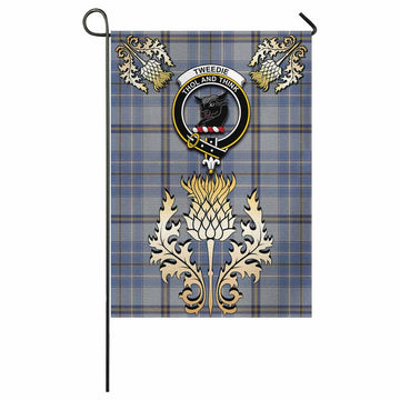 Tweedie Tartan Garden Flag with Golden Regal Scottish Thistle Emblem - Tartan Vibes Clothing
