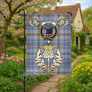 Tweedie Tartan Garden Flag with Golden Regal Scottish Thistle Emblem - Tartan Vibes Clothing