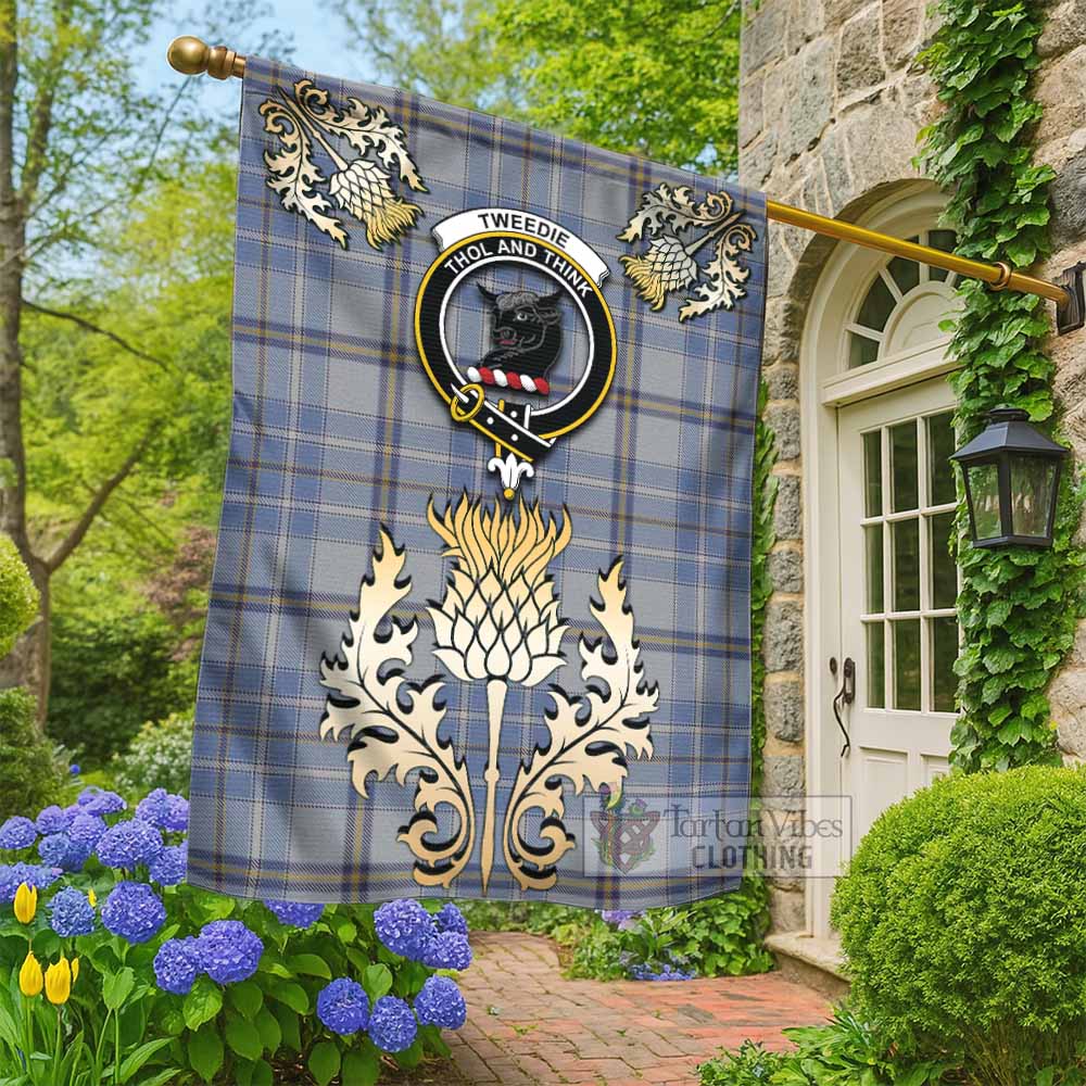 Tweedie Tartan Garden Flag with Golden Regal Scottish Thistle Emblem - Tartan Vibes Clothing