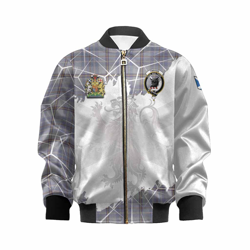 Tweedie Tartan Kid Bomber Jacket with Family Crest and Lion Rampant Grunge Style