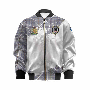 Tweedie Tartan Kid Bomber Jacket with Family Crest and Lion Rampant Grunge Style