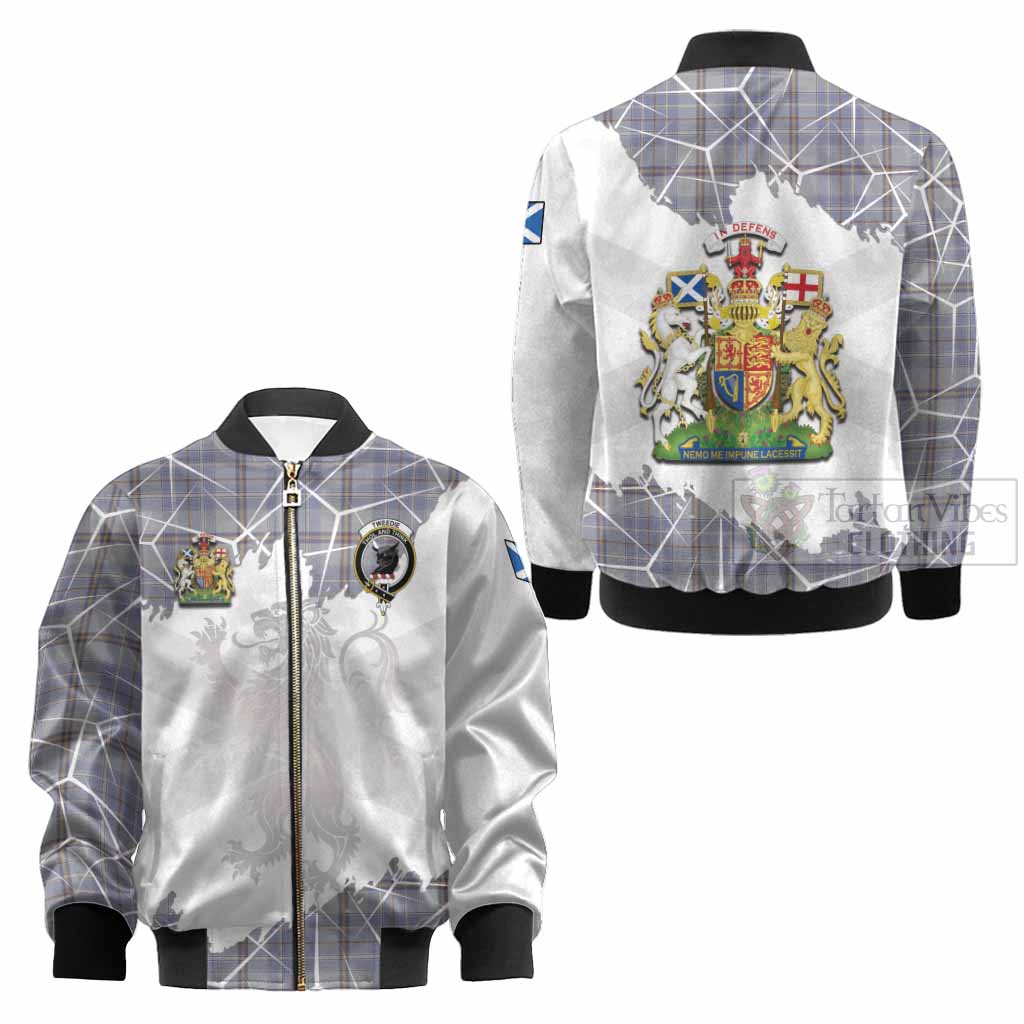 Tweedie Tartan Kid Bomber Jacket with Family Crest and Lion Rampant Grunge Style
