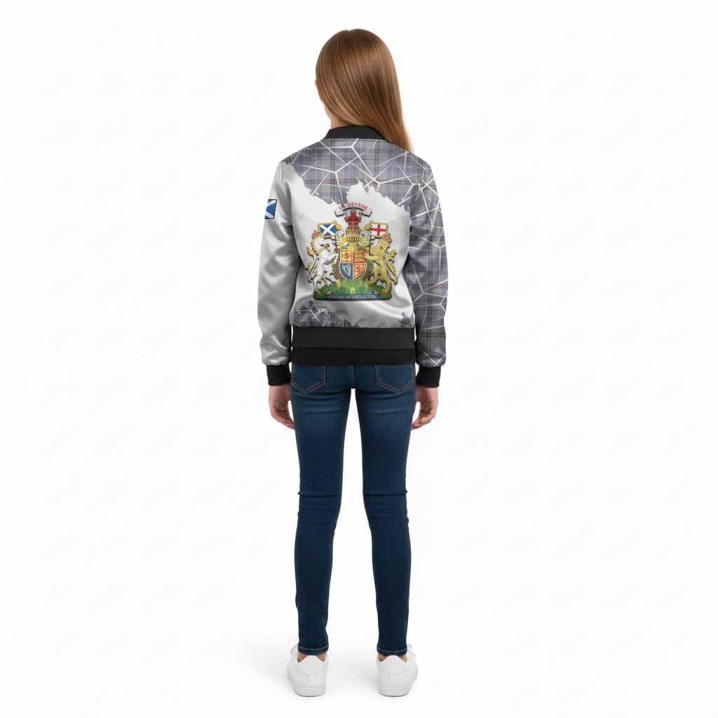 Tweedie Tartan Kid Bomber Jacket with Family Crest and Lion Rampant Grunge Style