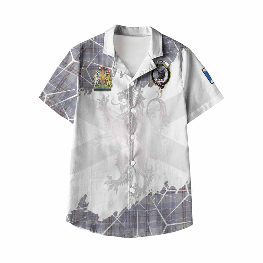 Tweedie Tartan Kid Hawaiian Shirt with Family Crest and Lion Rampant Grunge Style