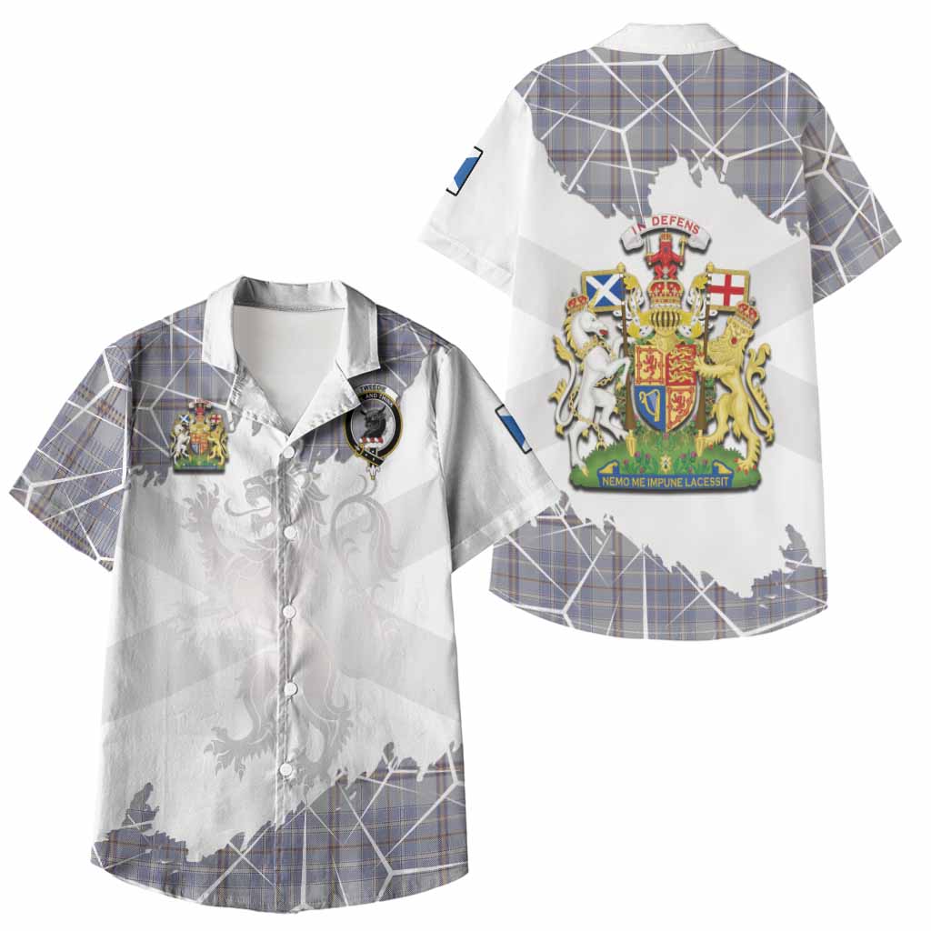 Tweedie Tartan Kid Hawaiian Shirt with Family Crest and Lion Rampant Grunge Style