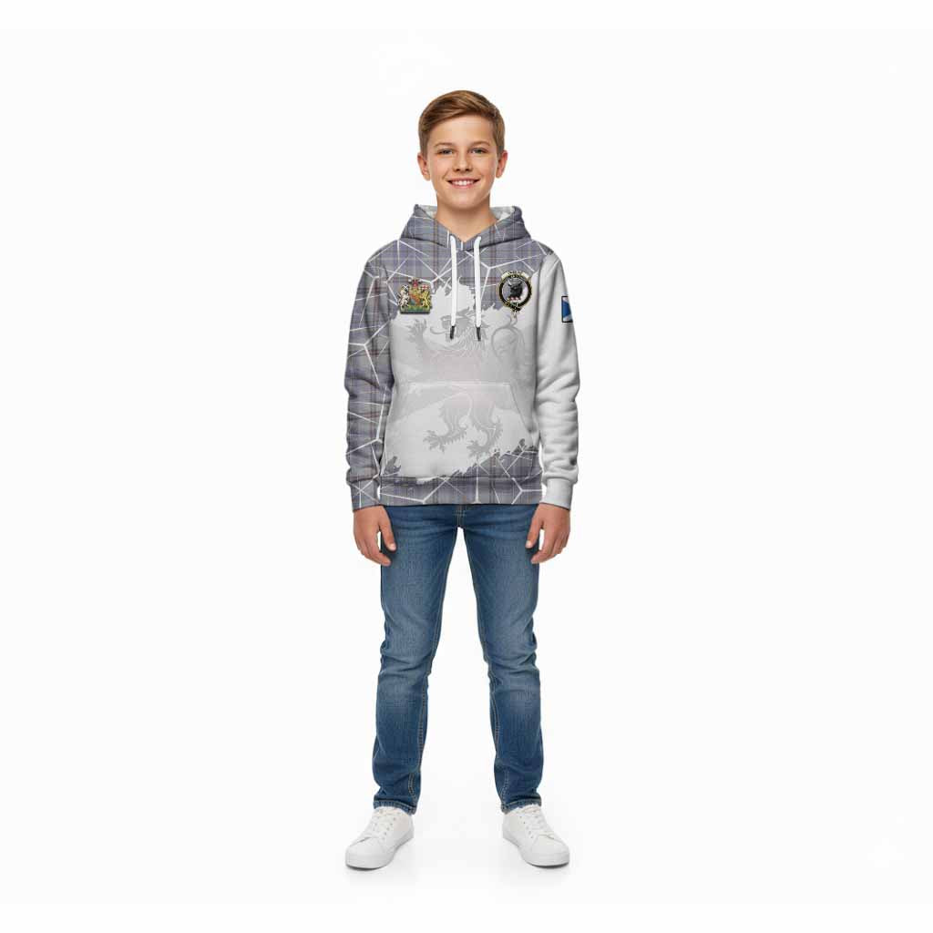 Tweedie Tartan Kid Hoodie with Family Crest and Lion Rampant Grunge Style