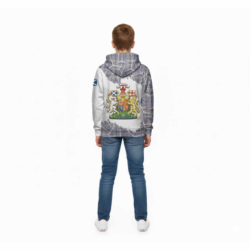Tweedie Tartan Kid Hoodie with Family Crest and Lion Rampant Grunge Style