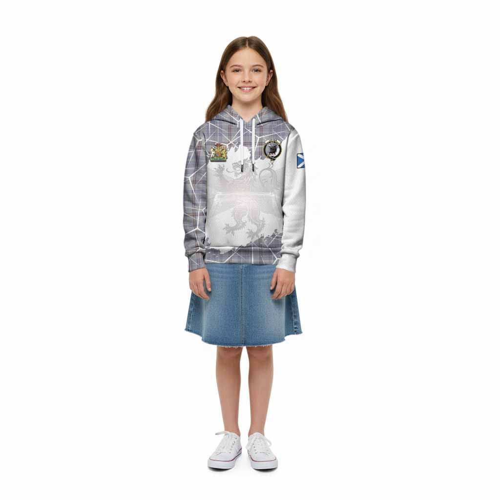 Tweedie Tartan Kid Hoodie with Family Crest and Lion Rampant Grunge Style