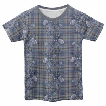 Tweedie Tartan Kid T-shirt Seamless Scottish Thistle Flowers
