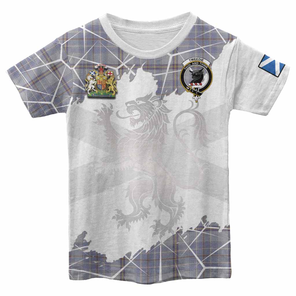 Tweedie Tartan Kid T-shirt with Family Crest and Lion Rampant Grunge Style