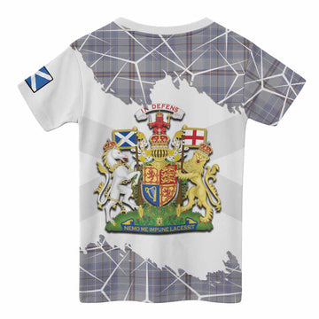 Tweedie Tartan Kid T-shirt with Family Crest and Lion Rampant Grunge Style