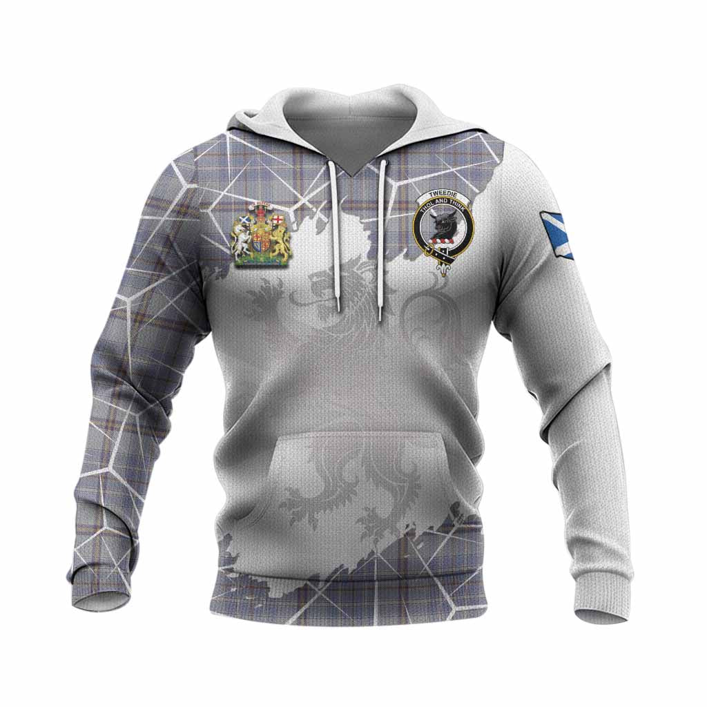 Tweedie Tartan Knitted Hoodie with Family Crest and Lion Rampant Grunge Style