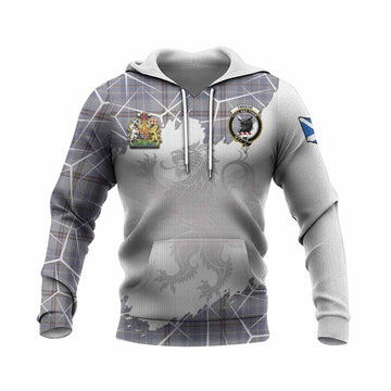 Tweedie Tartan Knitted Hoodie with Family Crest and Lion Rampant Grunge Style