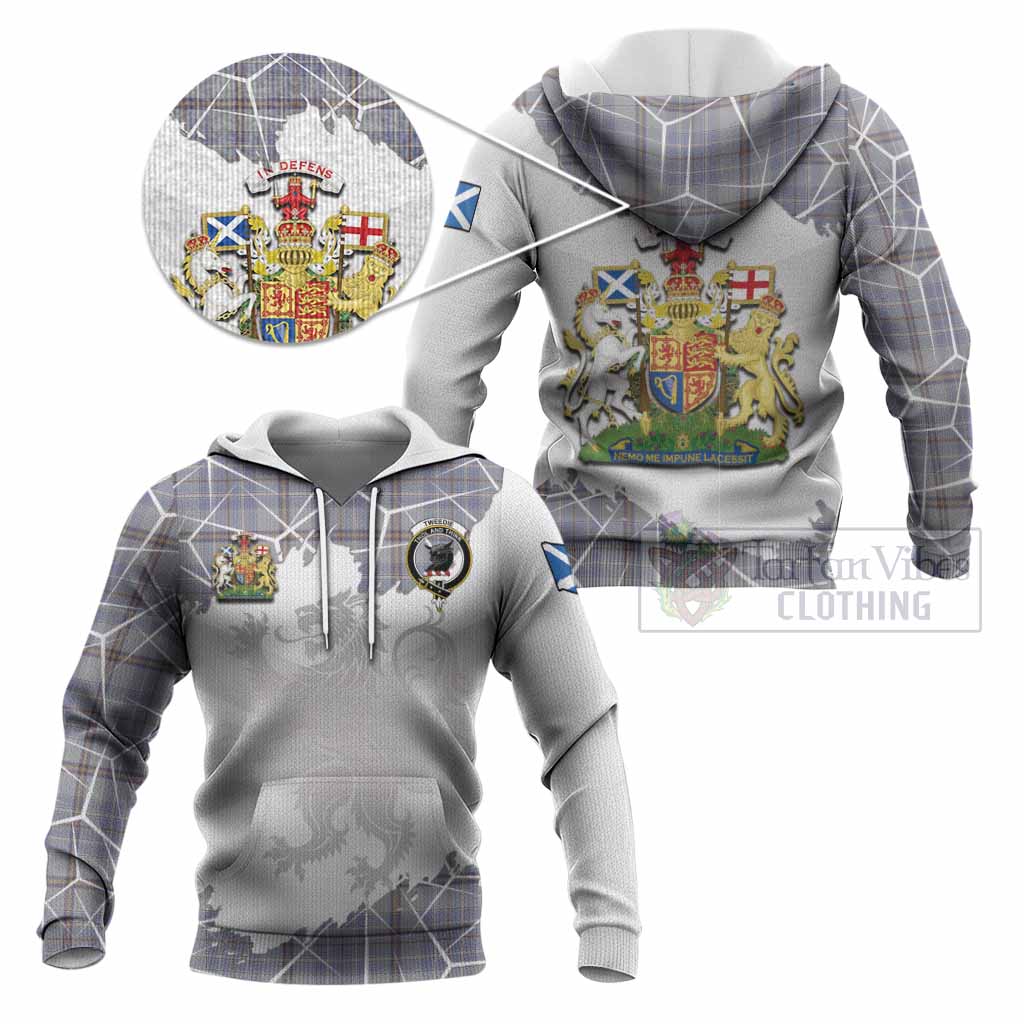 Tweedie Tartan Knitted Hoodie with Family Crest and Lion Rampant Grunge Style