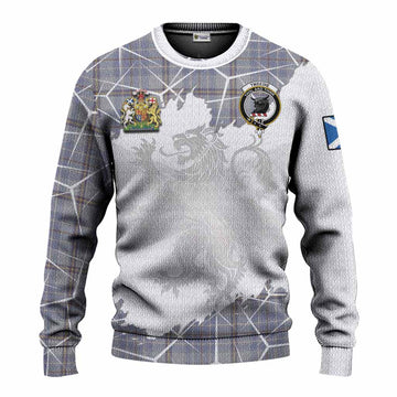 Tweedie Tartan Knitted Sweater with Family Crest and Lion Rampant Grunge Style