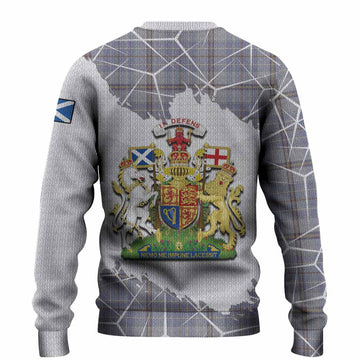 Tweedie Tartan Knitted Sweater with Family Crest and Lion Rampant Grunge Style