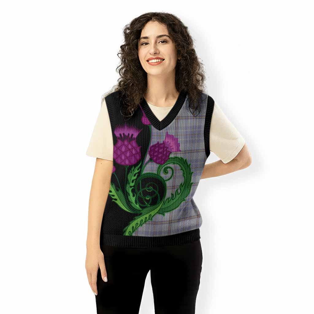 Tweedie Tartan Knitted V-Neck Vest Traditional Scottish Thistle