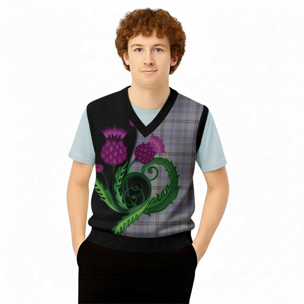 Tweedie Tartan Knitted V-Neck Vest Traditional Scottish Thistle