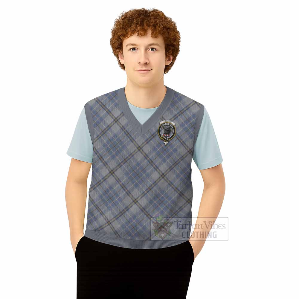 Tweedie Tartan Knitted V-Neck Vest with Family Crest Cross Style