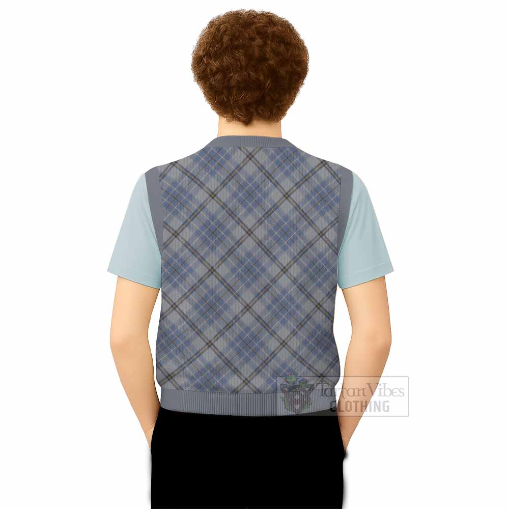 Tweedie Tartan Knitted V-Neck Vest with Family Crest Cross Style